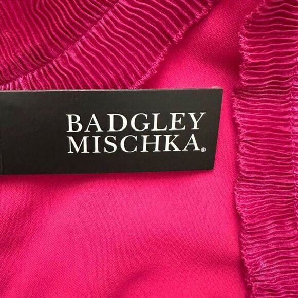 Badgley Mischka Fuchsia Sleeveless Ruffle Trim Midi Dress Size 2 Style BD5038 - Picture 6 of 7